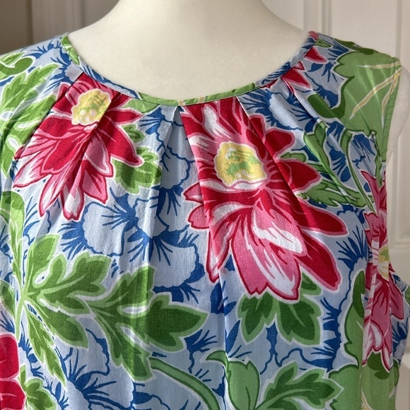Talbots Multicolor Floral Sleeveless Blouse Lined Keyhole Back Sz10 - Picture 2 of 7